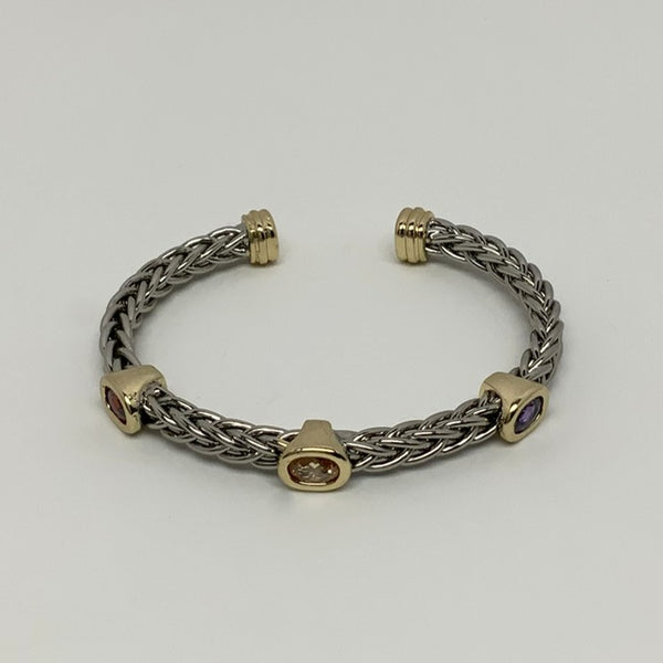 Braided CZ Stones Cuff Bracelet