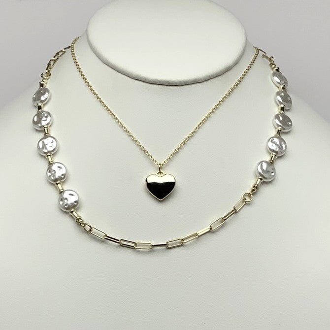 Layered Pearlescent Heart Necklace