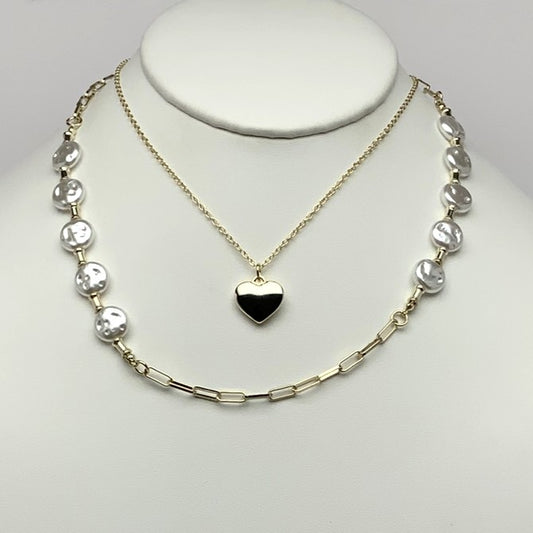 Layered Pearlescent Heart Necklace