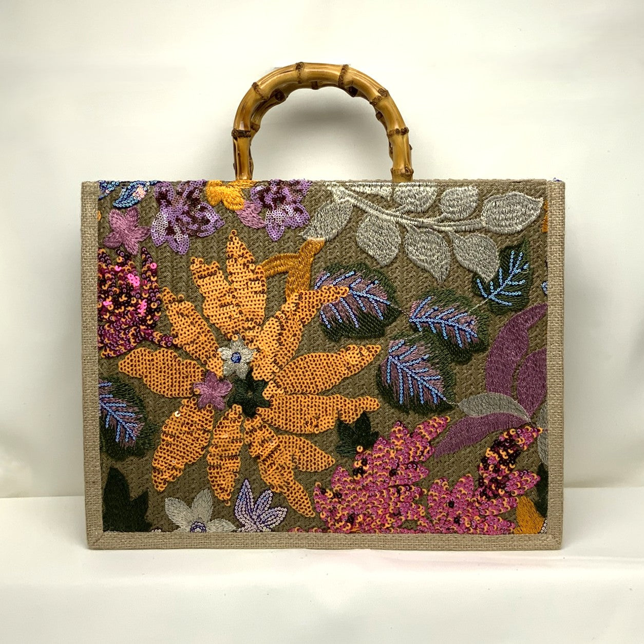 Large Flower Wooden Handle Handbag