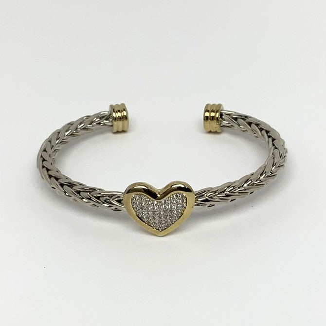 Braided CZ Heart Cuff Bracelet