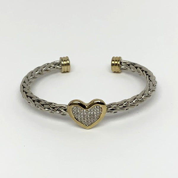 Braided CZ Heart Cuff Bracelet