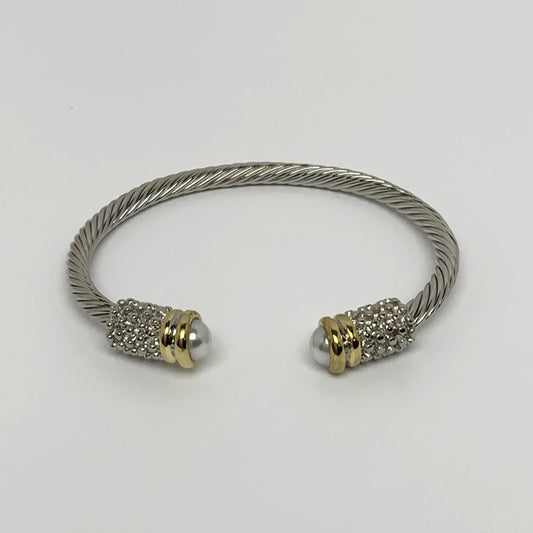 Twisted Pearl End Cuff Bracelet