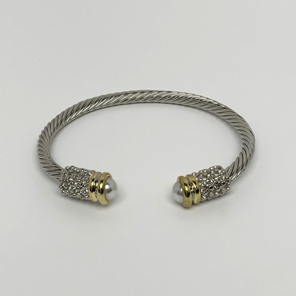 Twisted Pearl End Cuff Bracelet