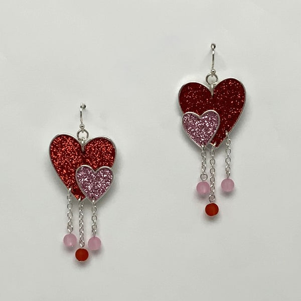 Glitter Heart Charm Earrings