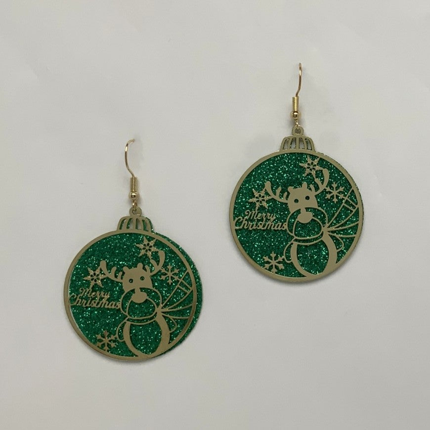 Glitter Reindeer Ornament Earrings