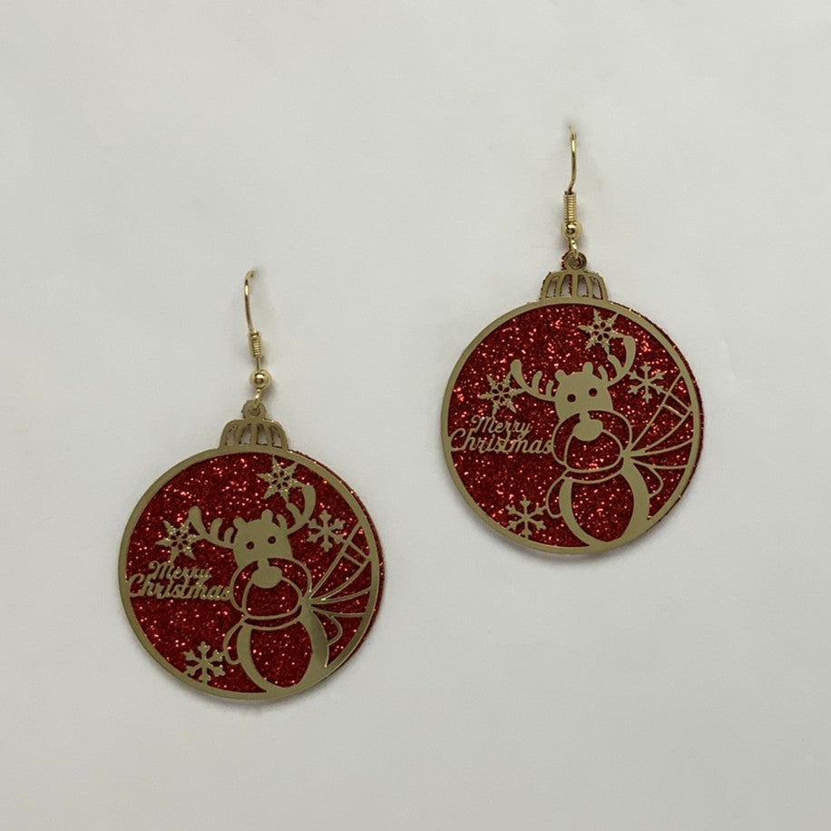 Glitter Reindeer Ornament Earrings