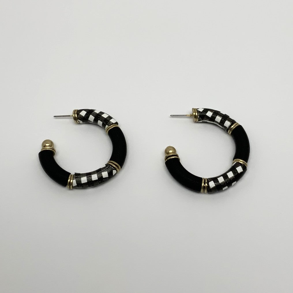Black Plaid Hoop Earrings