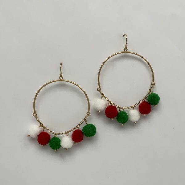 Dangling Puff Ball Christmas Earrings