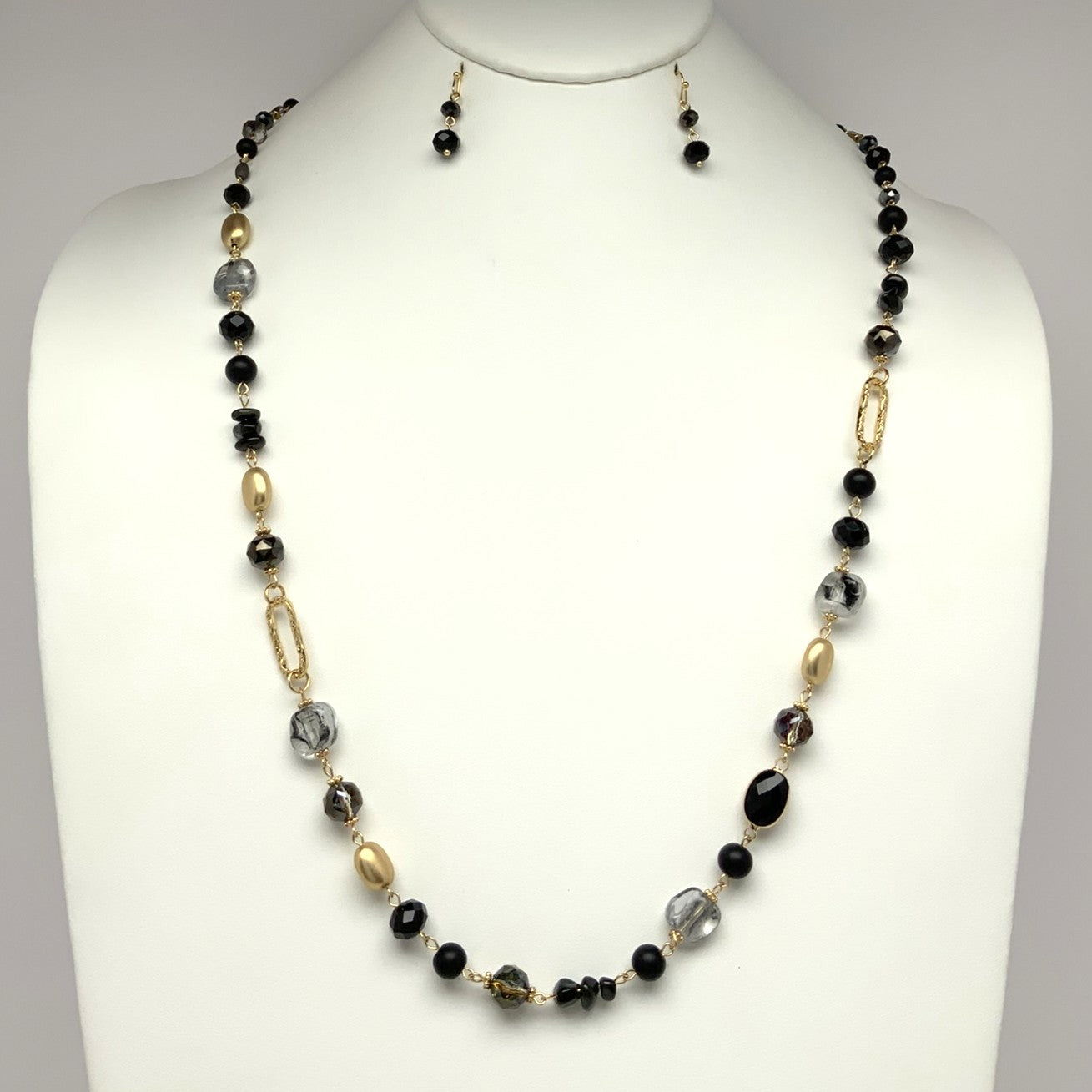 Crystal Lucite Stone Drop Necklace Set