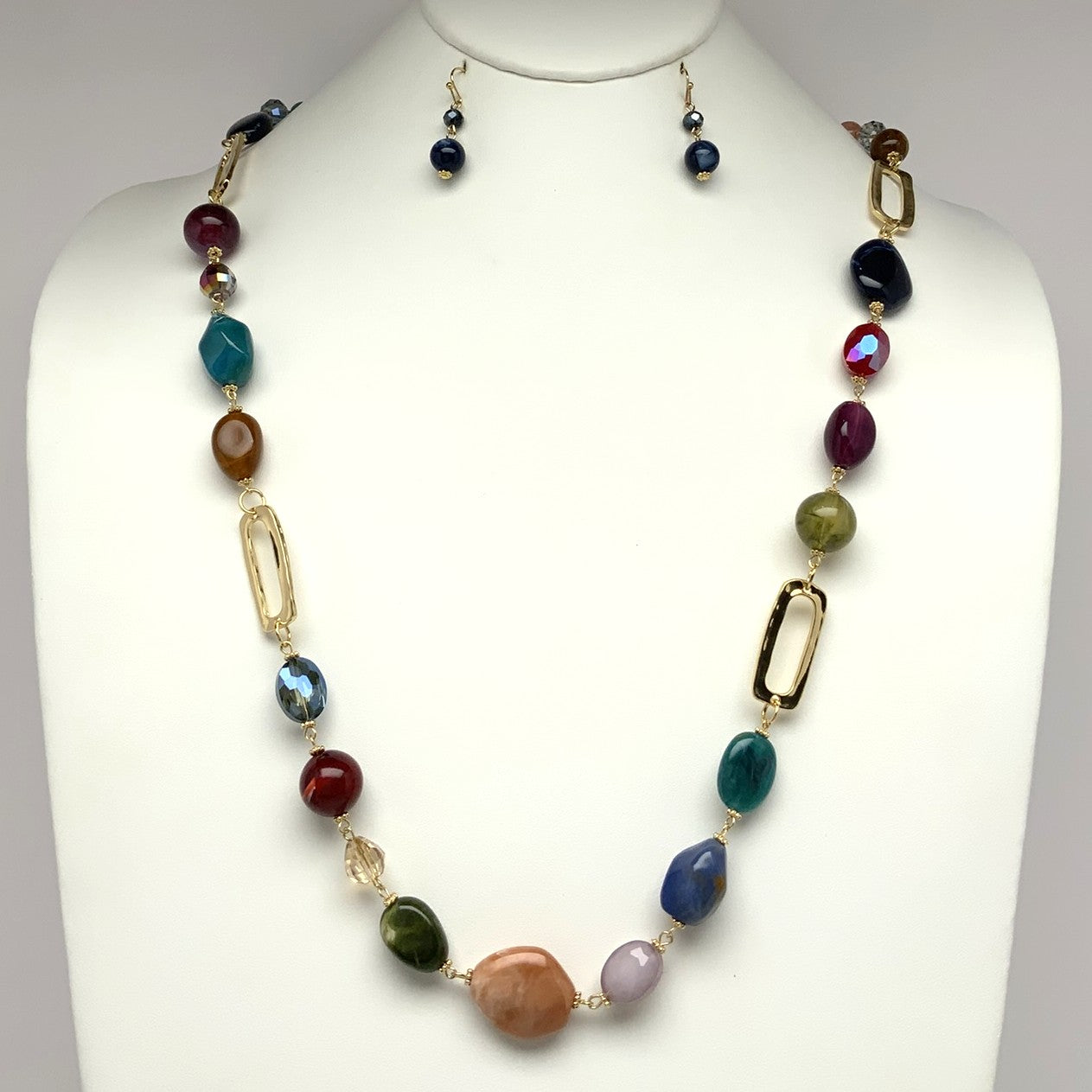 Lucite Spheres Rectangle Drop Necklace Set