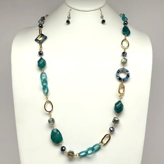 Lucite Mix Stone Chain Necklace Set
