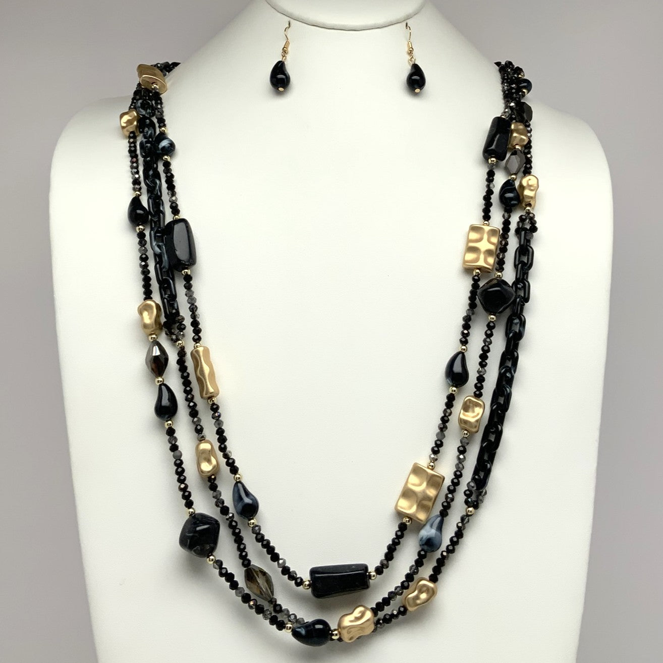 Lucite Gold Stone Link Drop Necklace