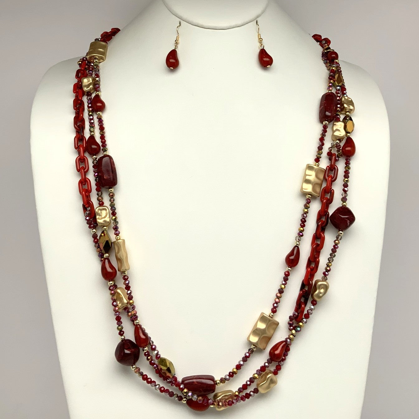 Lucite Gold Stone Link Drop Necklace