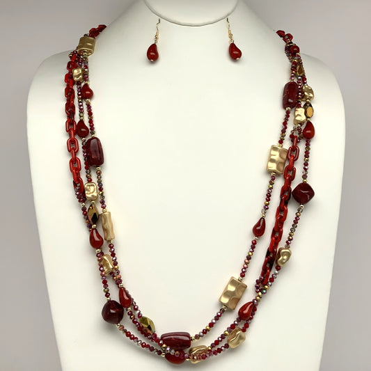 Lucite Gold Stone Link Drop Necklace