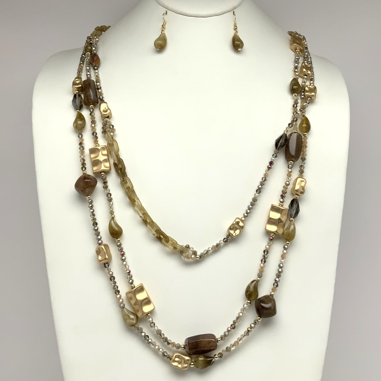 Lucite Gold Stone Link Drop Necklace