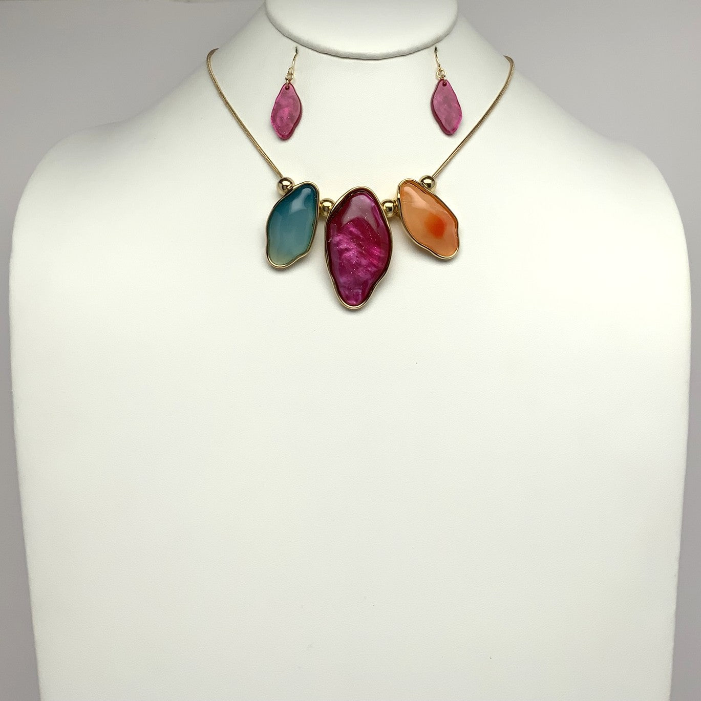 Enamel Rustic Shape Snake Chain Necklace Set