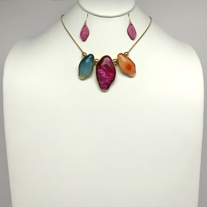 Enamel Rustic Shape Snake Chain Necklace Set