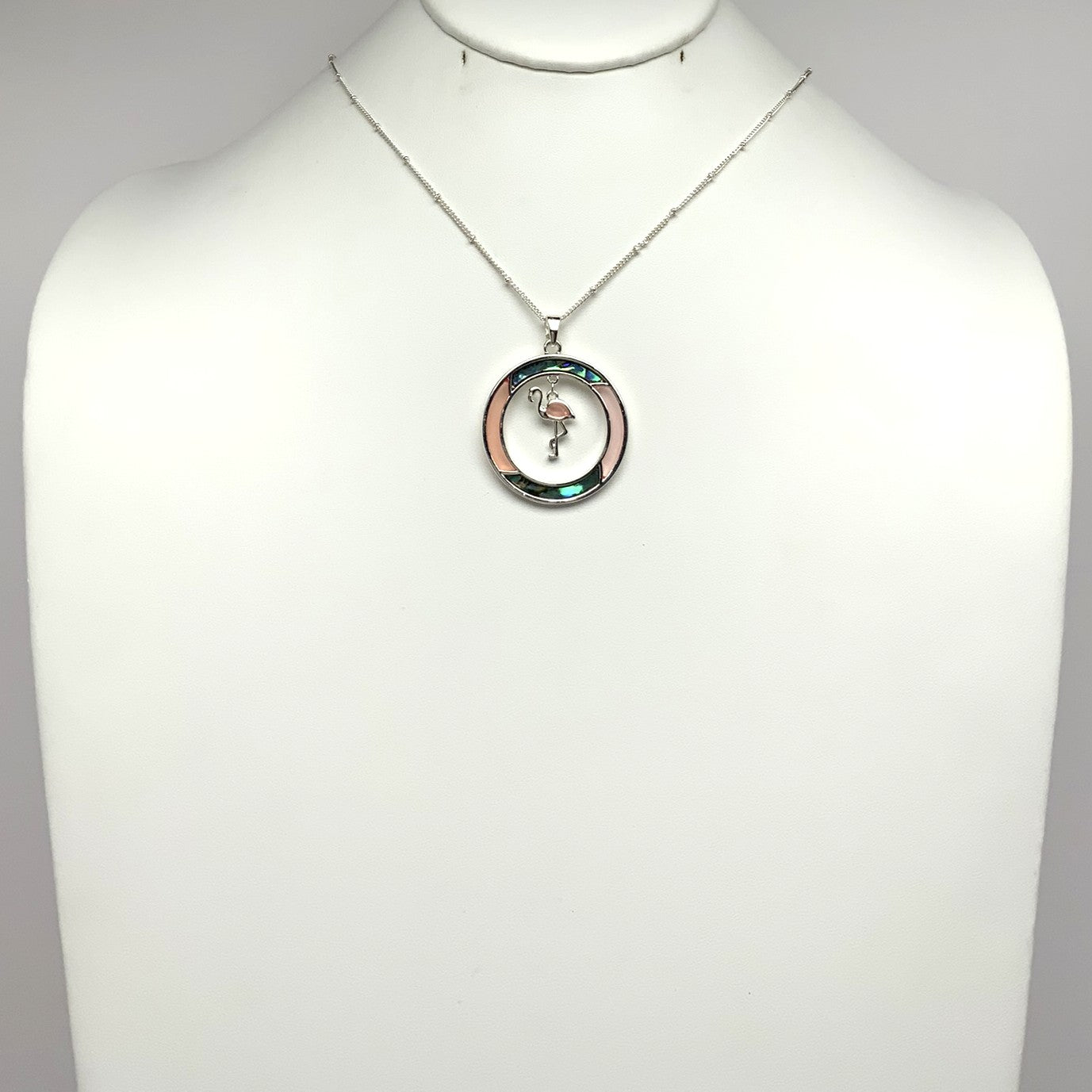 Abalone Circle Flamingo Necklace