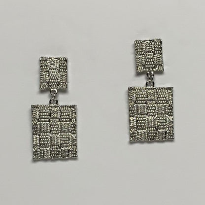 Textured Rectangle Square Clip On Earrings