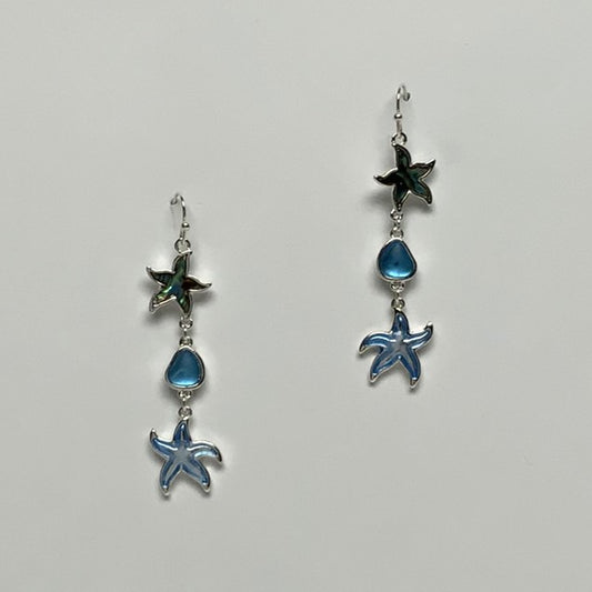 Starfish Abalone Enamel Drop Earrings