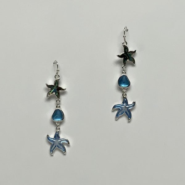 Starfish Abalone Enamel Drop Earrings