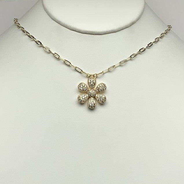 CZ Flower Chain Link Necklace