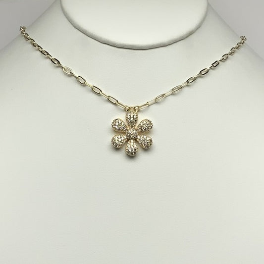 CZ Flower Chain Link Necklace