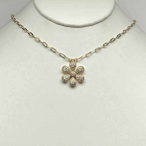CZ Flower Chain Link Necklace