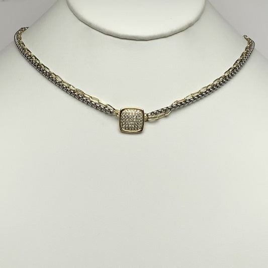 Layered Snake Chain Square CZ Necklace