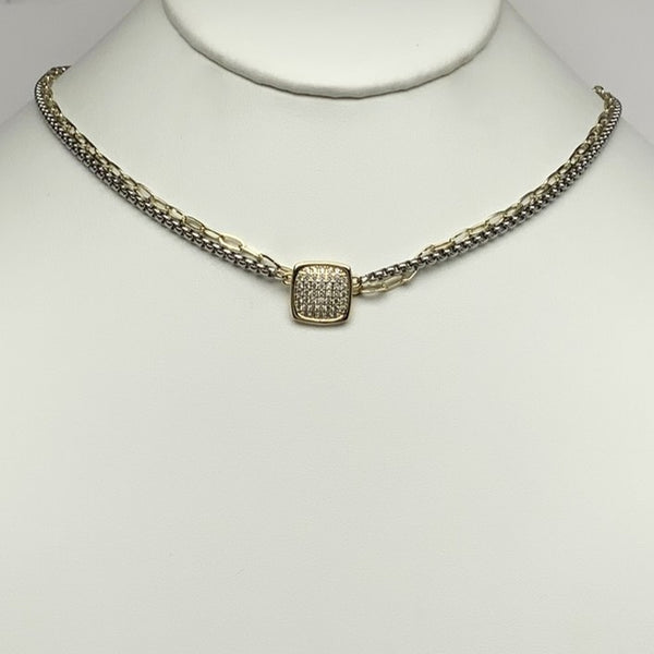 Layered Snake Chain Square CZ Necklace