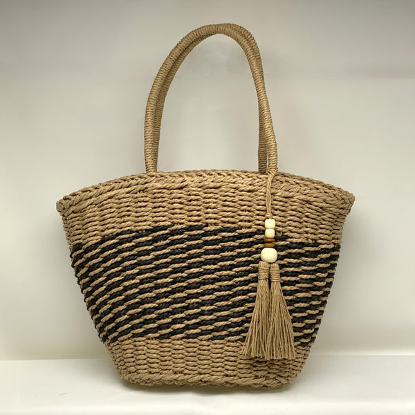 Wicker Canvas Tote Bag with Tassel (AC-97)