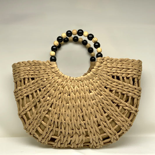 Beaded Handle Twine Canvas Handbag (AC-63)