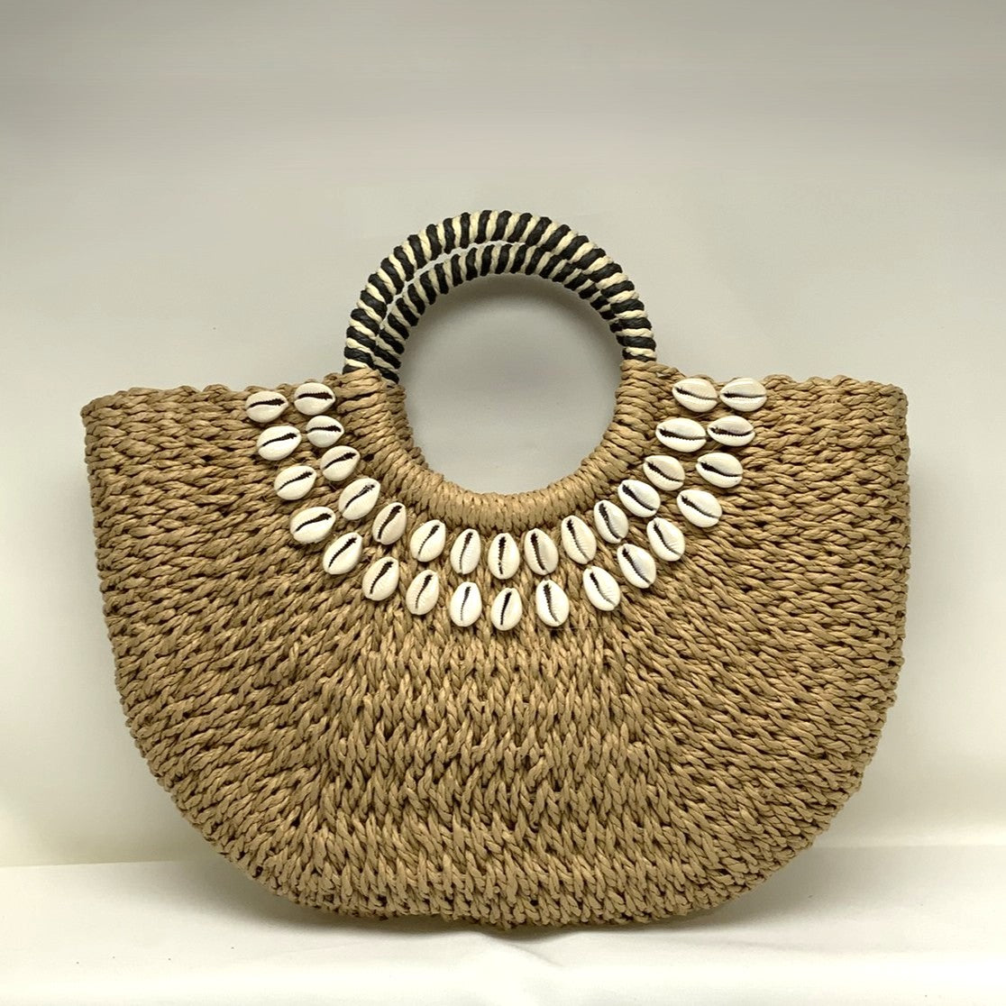 Twine Canvas Conch Shell Circle Handle Handbag