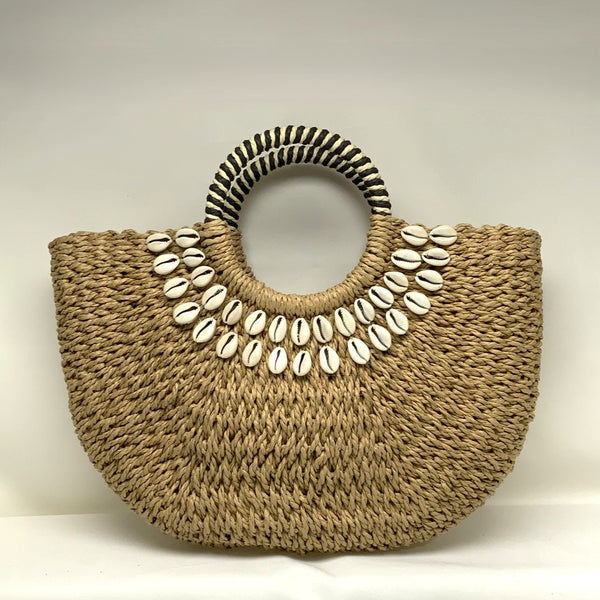 Twine Canvas Conch Shell Circle Handle Handbag