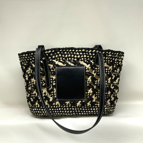 Medium Size Twine Design with Patch Shoulder Bag