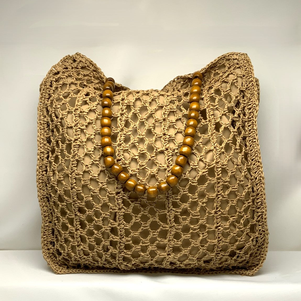 Large Twine Design Beaded Handle Bag