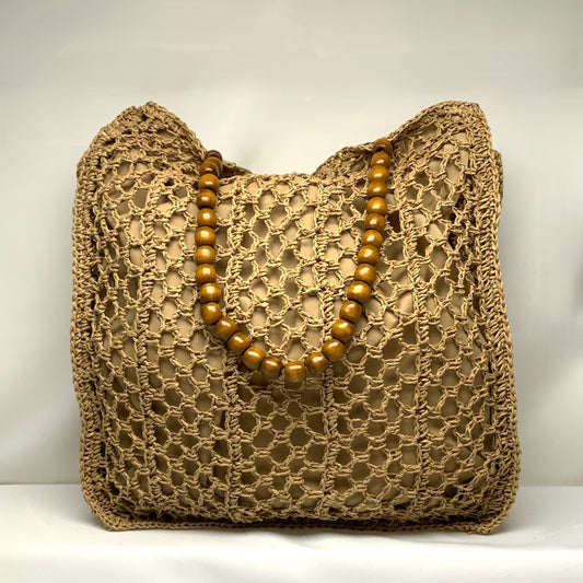 Large Twine Design Beaded Handle Bag