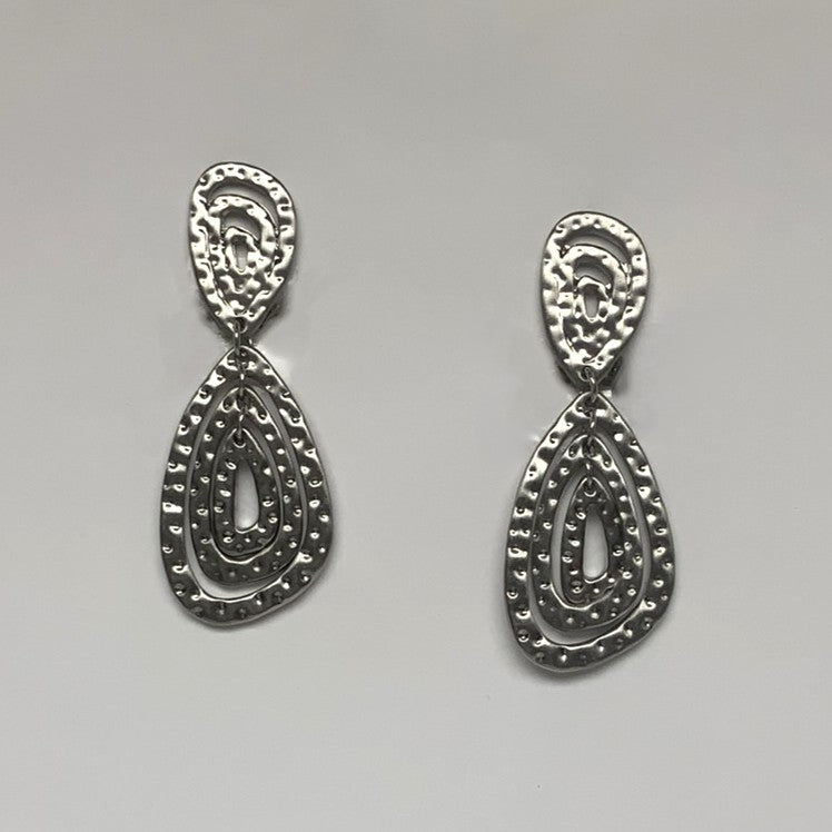 Three Layer Hammered Metal Abstract Triangle Shape Clip Earring