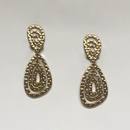 Three Layer Hammered Metal Abstract Triangle Shape Clip Earring