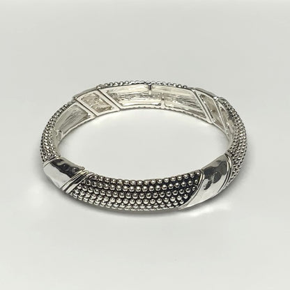 Designer Look Metal Stretch Bracelet with Dots and Hammered Stripes