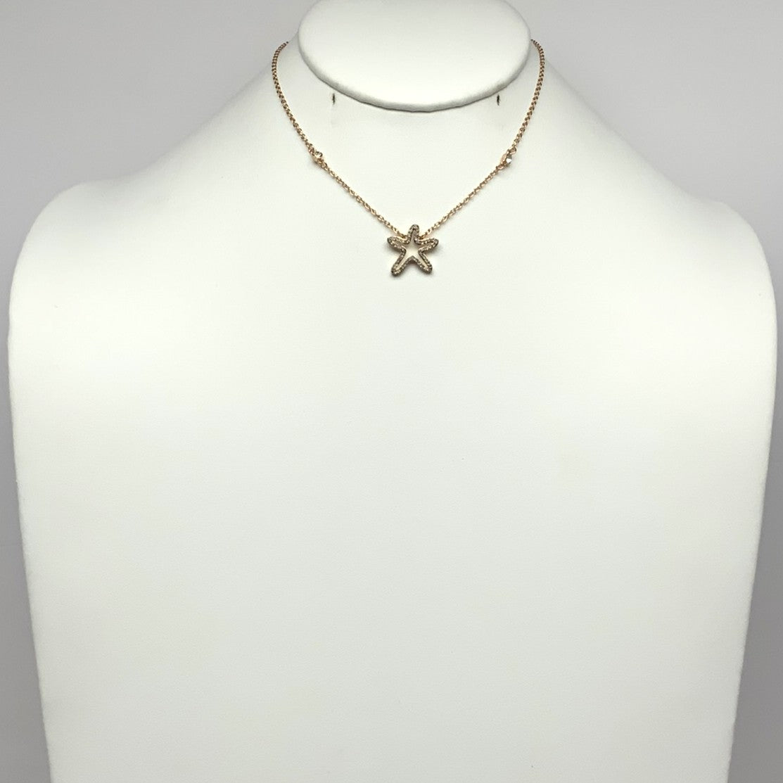 Short Rhinestone Cut-out Starfish Necklace