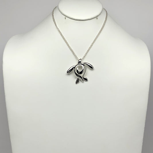 Long Metal Spiral Look Turtle Necklace