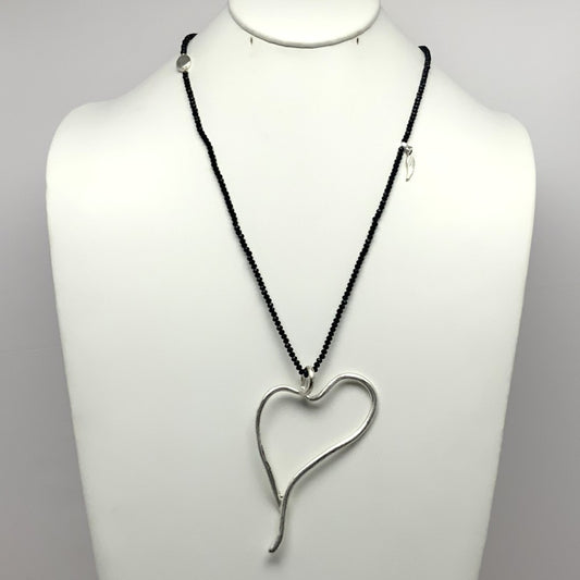 Long Crystal Necklace with Metal Heart