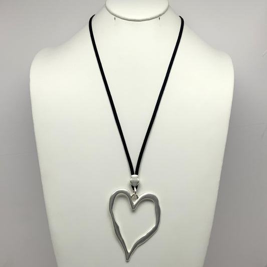 Long Adjustable Suede Metal Heart Necklace