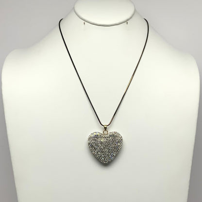 Long Liquid Chain with Pave Look Rhinestone Heart Necklace