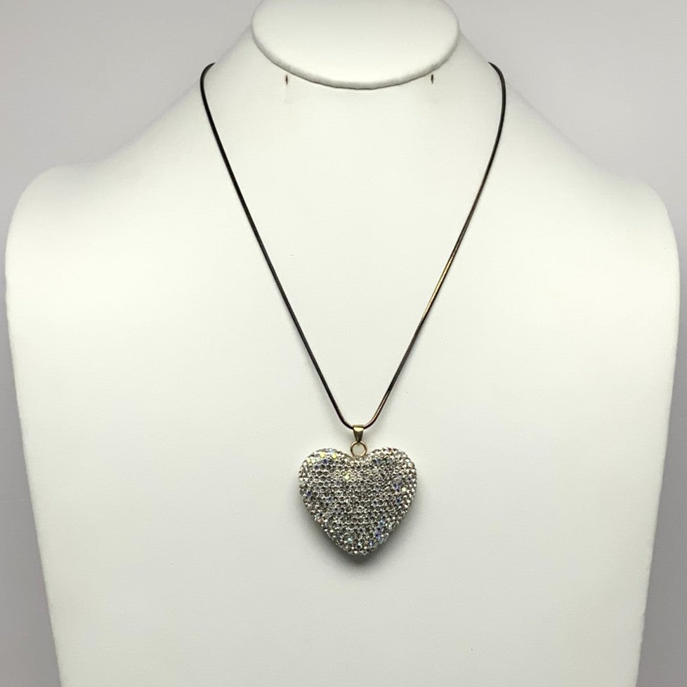Long Liquid Chain with Pave Look Rhinestone Heart Necklace