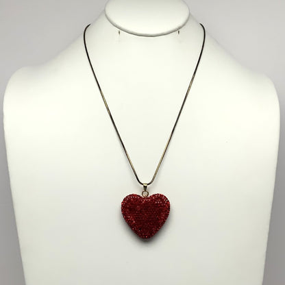 Long Liquid Chain with Pave Look Rhinestone Heart Necklace