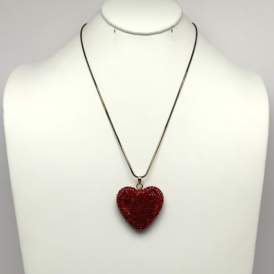 Long Liquid Chain with Pave Look Rhinestone Heart Necklace