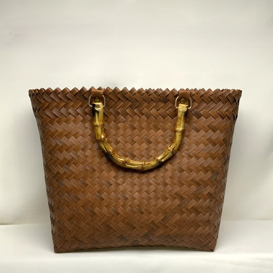 Woven Canvas Design Acrylic Bamboo Handle Purse (AC-87)